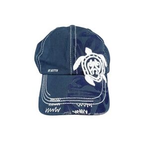 Yacht Club St Kitts Navy Blue Sea Turtle Embroidered Baseball Cap Adjustable Hat